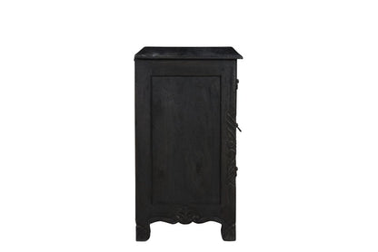 30" Black Solid Wood Distressed Three Drawer Nightstand