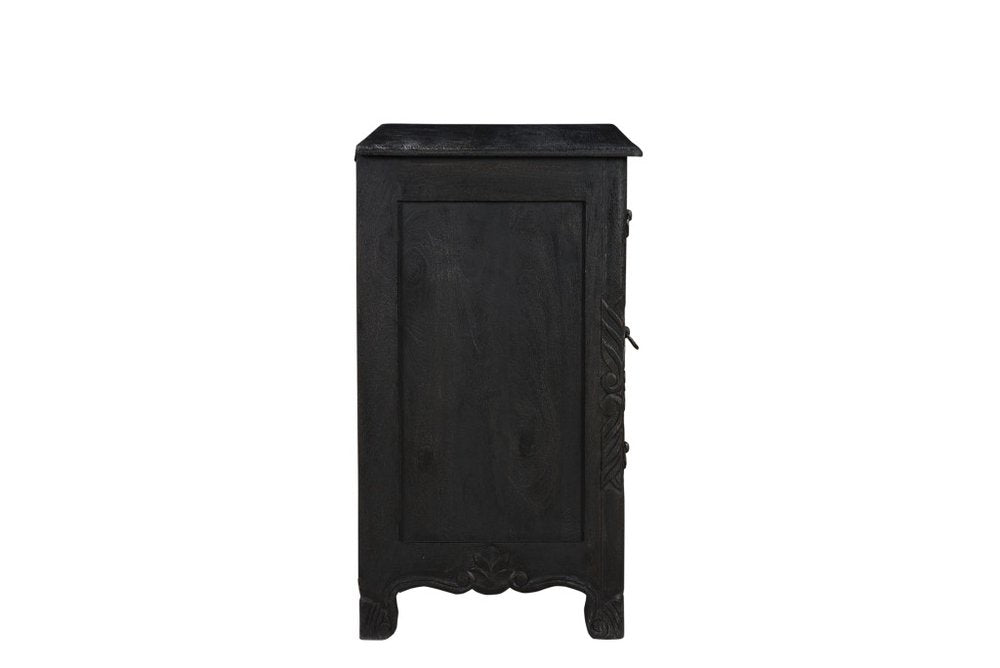 30" Black Solid Wood Distressed Three Drawer Nightstand
