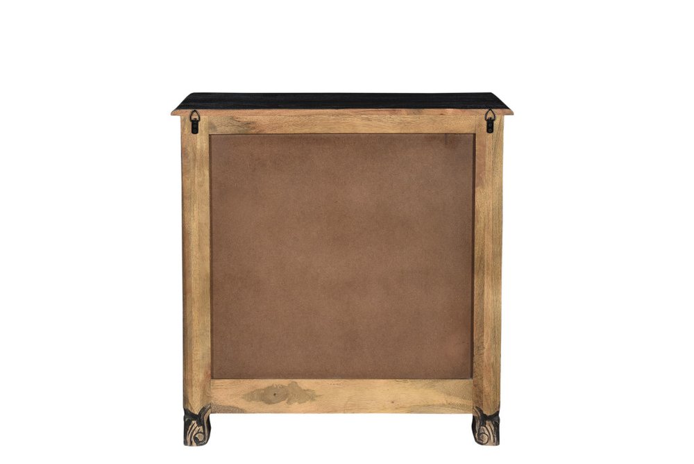 30" Black Solid Wood Distressed Three Drawer Nightstand