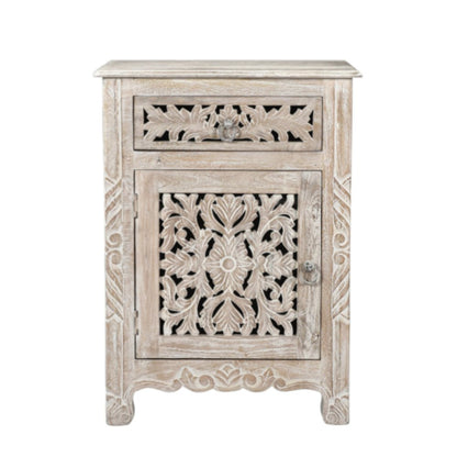 30" White Solid Wood Distressed One Drawer Nightstand