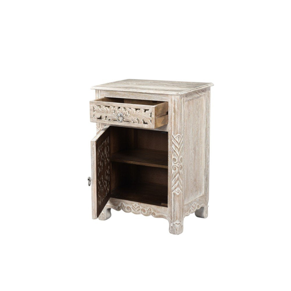 30" White Solid Wood Distressed One Drawer Nightstand