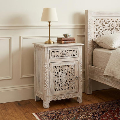 30" White Solid Wood Distressed One Drawer Nightstand