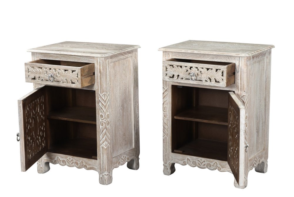 30" White Solid Wood Distressed One Drawer Nightstand