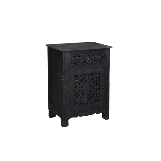30" Black Solid Wood Distressed One Drawer Nightstand