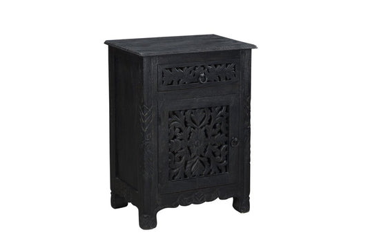 30" Black Solid Wood Distressed One Drawer Nightstand