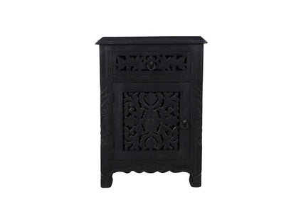 30" Black Solid Wood Distressed One Drawer Nightstand