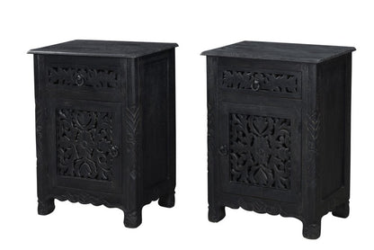 30" Black Solid Wood Distressed One Drawer Nightstand