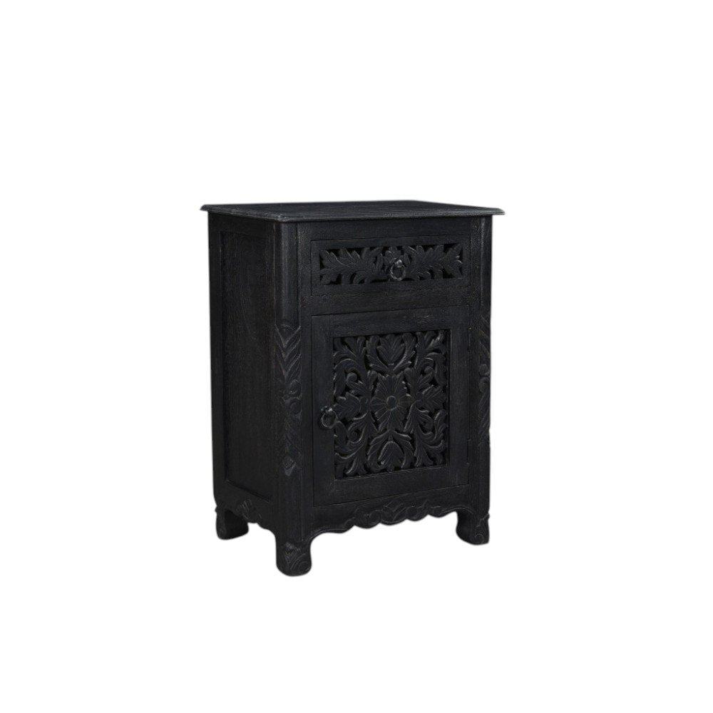 30" Black Solid Wood Distressed One Drawer Nightstand
