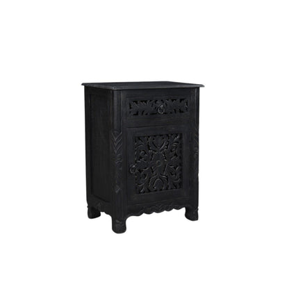 30" Black Solid Wood Distressed One Drawer Nightstand