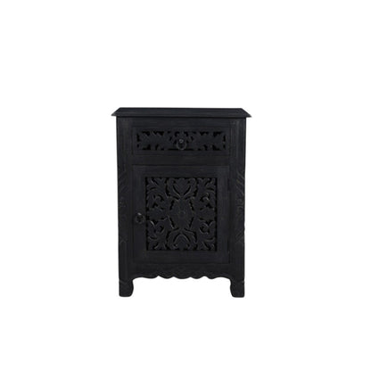30" Black Solid Wood Distressed One Drawer Nightstand