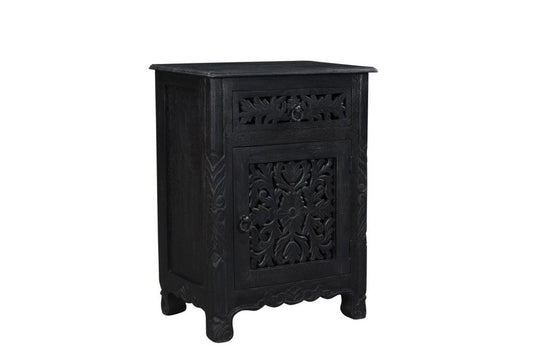 30" Black Solid Wood Distressed One Drawer Nightstand