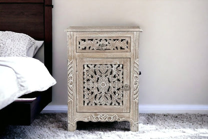 30" Gray Solid Wood Distressed One Drawer Nightstand