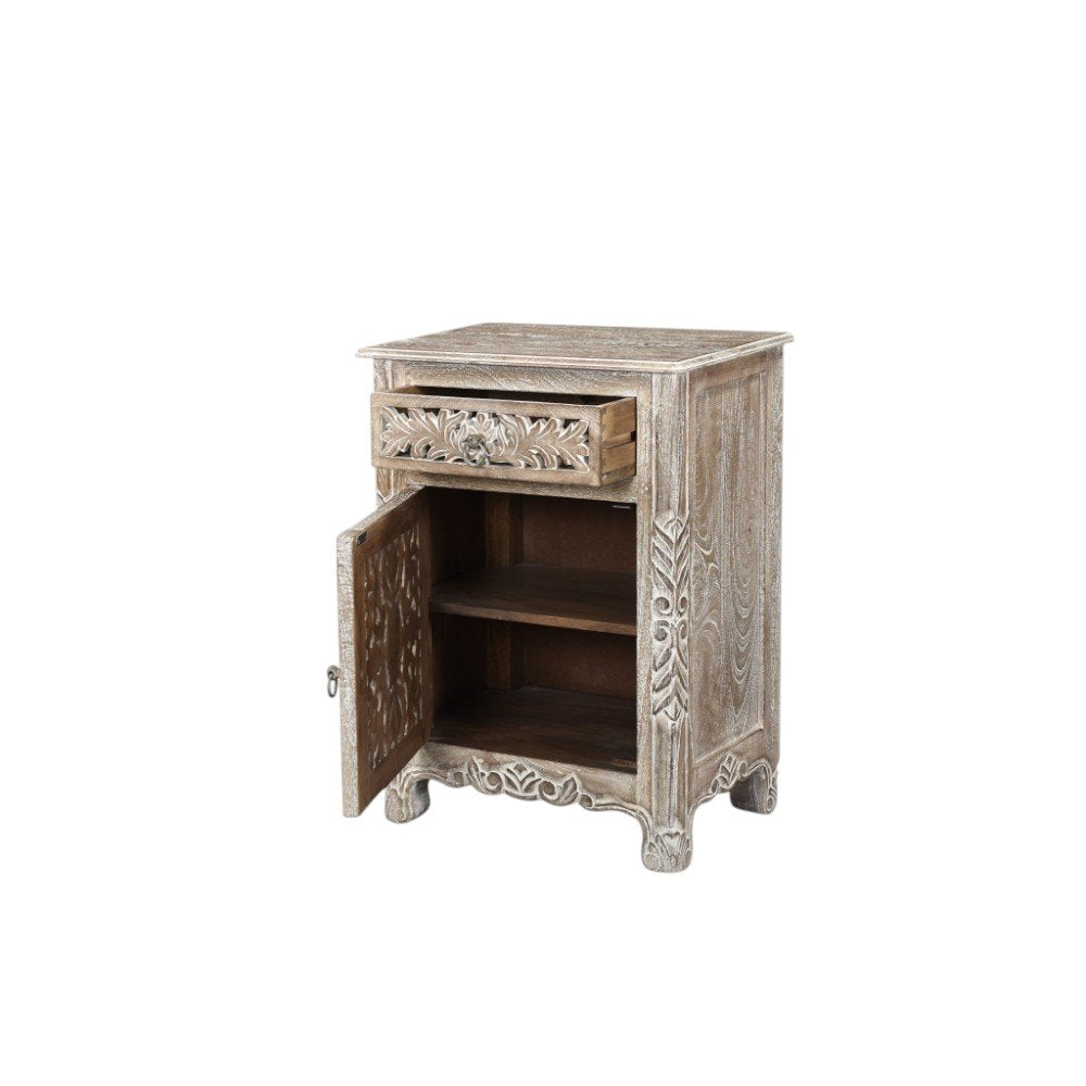 30" Gray Solid Wood Distressed One Drawer Nightstand