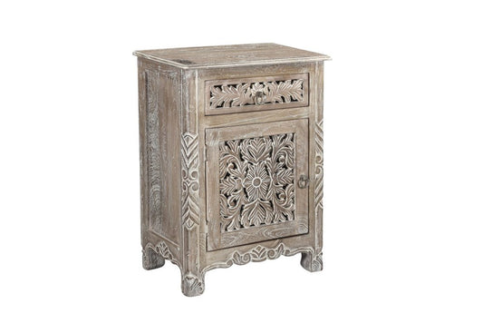 30" Gray Solid Wood Distressed One Drawer Nightstand