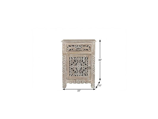 30" Gray Solid Wood Distressed One Drawer Nightstand