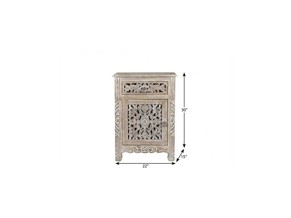 30" Gray Solid Wood Distressed One Drawer Nightstand