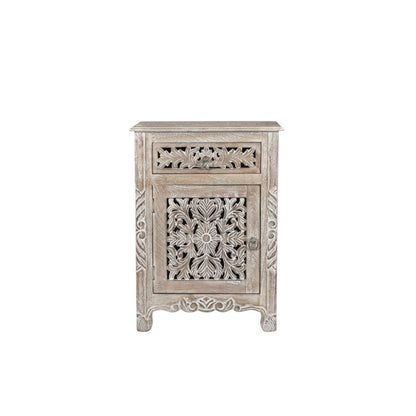 30" Gray Solid Wood Distressed One Drawer Nightstand