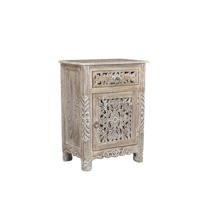 30" Gray Solid Wood Distressed One Drawer Nightstand