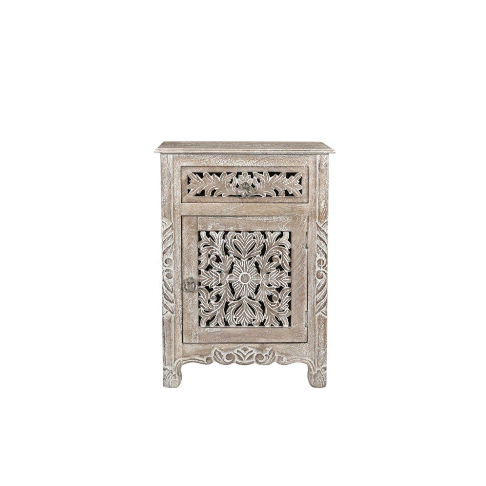 30" Gray Solid Wood Distressed One Drawer Nightstand