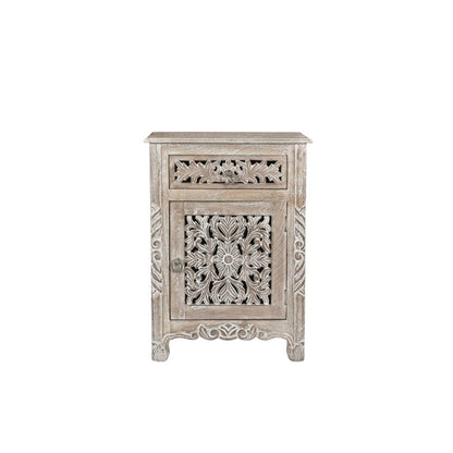 30" Gray Solid Wood Distressed One Drawer Nightstand