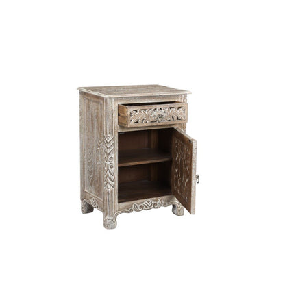 30" Gray Solid Wood Distressed One Drawer Nightstand