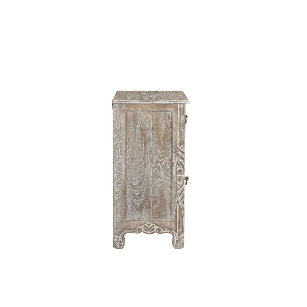 30" Gray Solid Wood Distressed One Drawer Nightstand