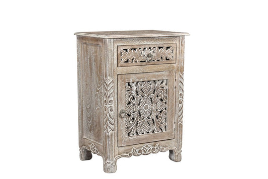 30" Gray Solid Wood Distressed One Drawer Nightstand