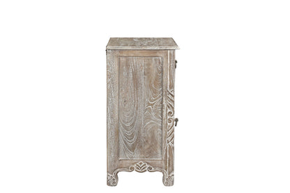 22" Gray One Drawer One Door Floral Carved Nightstand