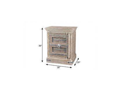 36" White Solid Wood Distressed Nightstand