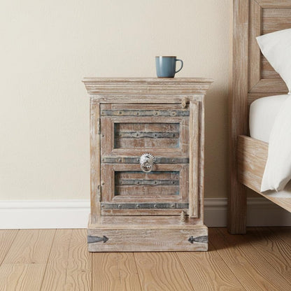 36" White Solid Wood Distressed Nightstand