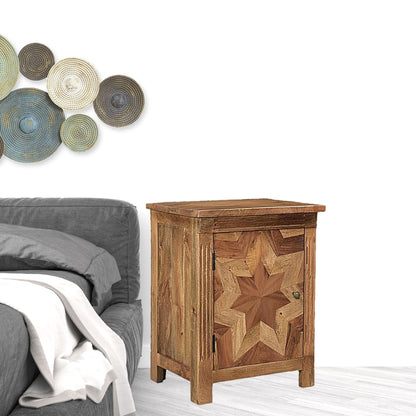 28" Brown Starburst Geometric Solid Wood Nightstand