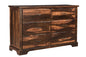 60" Dark Brown Live Edge Solid Wood Six Drawer Double Dresser