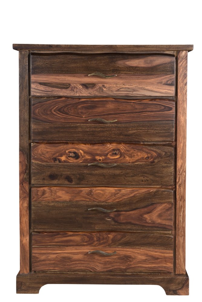 36" Dark Brown Live Edge Solid Wood Five Drawer Dresser