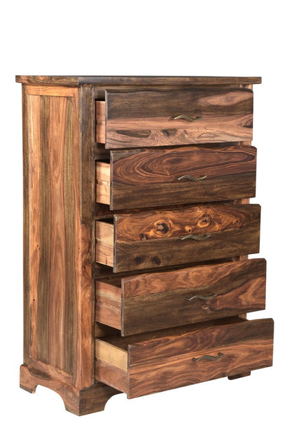 36" Dark Brown Live Edge Solid Wood Five Drawer Dresser