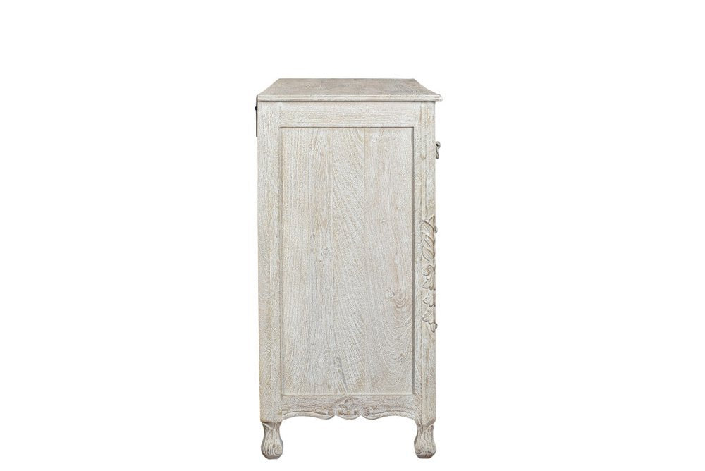 57" White Carved Floral Solid Wood Seven Drawer Dresser
