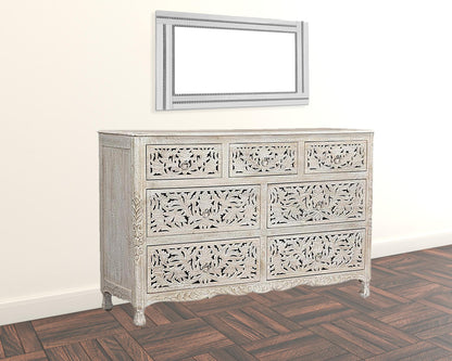 57" White Solid Wood Seven Drawer Dresser