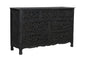 57" Black Carved Floral Solid Wood Seven Drawer Dresser