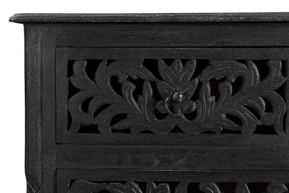 57" Black Carved Floral Solid Wood Seven Drawer Dresser