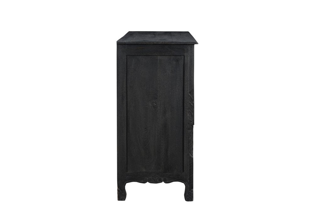 57" Black Carved Floral Solid Wood Seven Drawer Dresser
