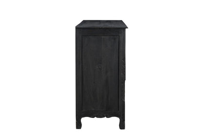 57" Black Carved Floral Solid Wood Seven Drawer Dresser