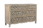 57" Gray Carved Floral Solid Wood Seven Drawer Dresser