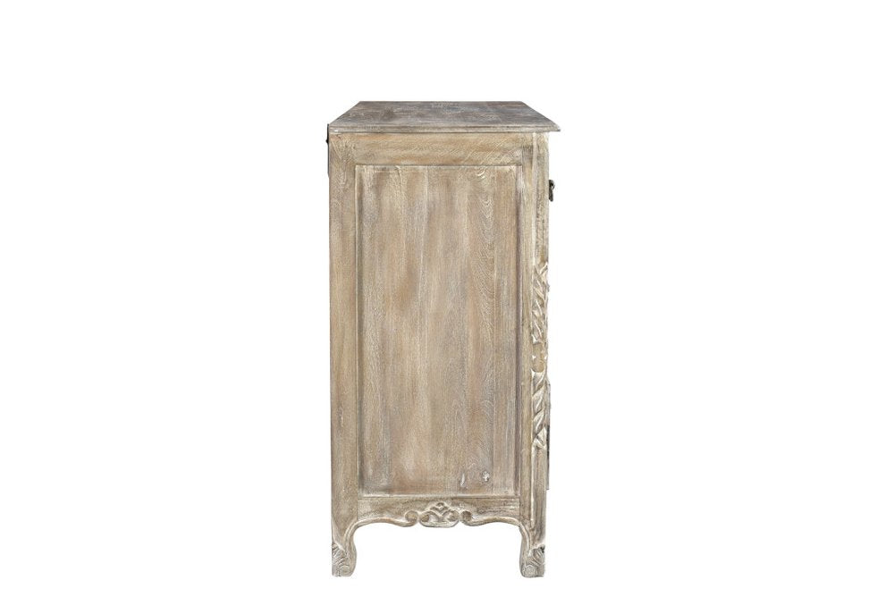 57" Gray Carved Floral Solid Wood Seven Drawer Dresser