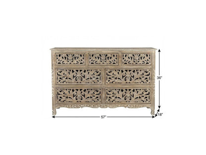57" Gray Solid Wood Seven Drawer Dresser