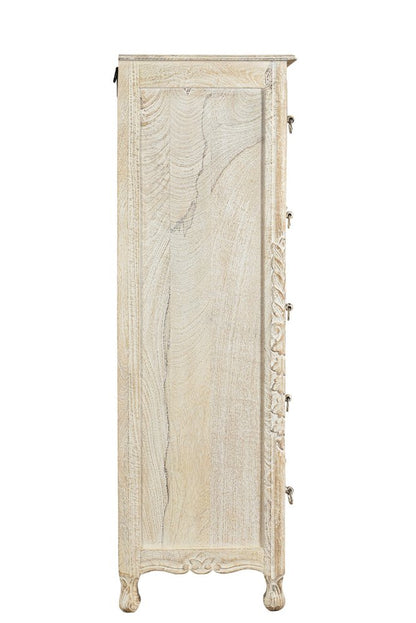 35" White Carved Floral Solid Wood Six Drawer Dresser