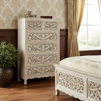 35" White Solid Wood Six Drawer Chest