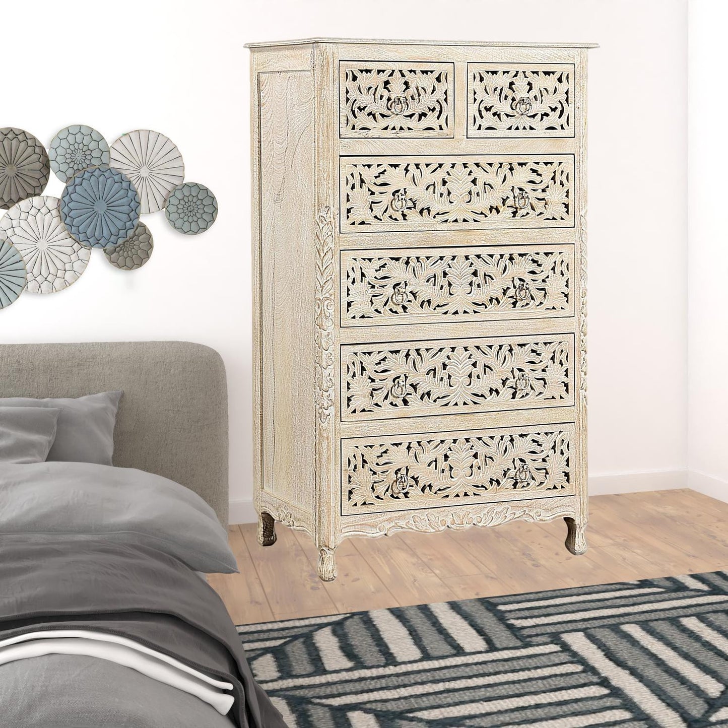 35" White Solid Wood Six Drawer Chest