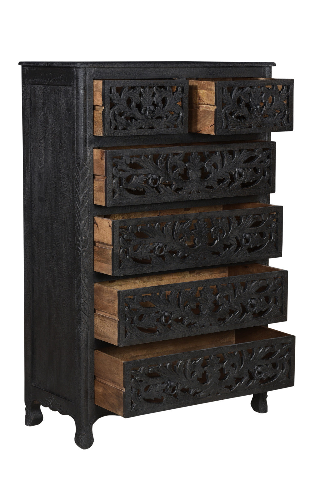 35" Black Solid Wood Six Drawer Chest