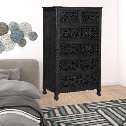 35" Black Solid Wood Six Drawer Chest