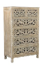 35" Gray Carved Floral Solid Wood Six Drawer Dresser
