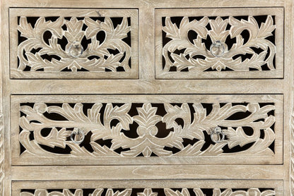 35" Gray Carved Floral Solid Wood Six Drawer Dresser